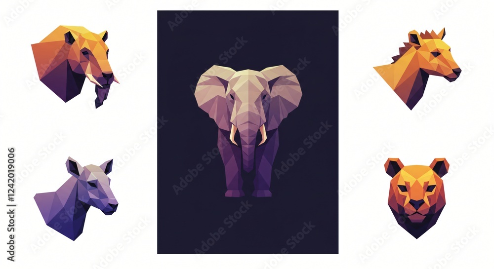 Geometric low-poly animal illustrations with bold color palettes for ...