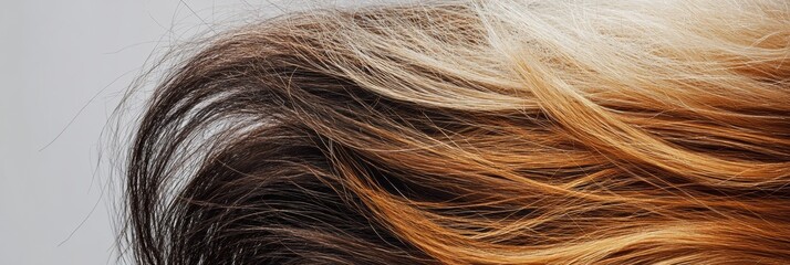 Aufkleber - Comparison of damaged dull hair strands versus shiny healthy hair showcasing contrasting textures in close up view. Generative AI