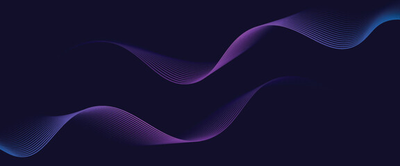 Wall Mural - abstract glowing wave lines on dark blue background. dynamic wave pattern. modern flowing wavy lines