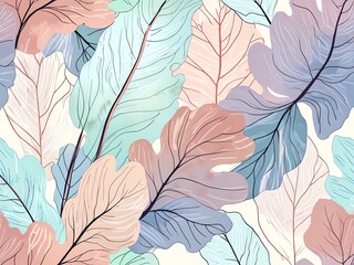Wall Mural - pastel leaves seamless pattern: a delicate watercolor botanical print