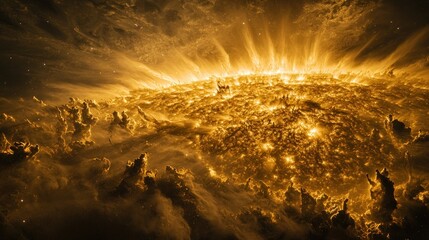 Wall Mural - Golden cosmic nebula, space exploration, starburst, galactic dust clouds