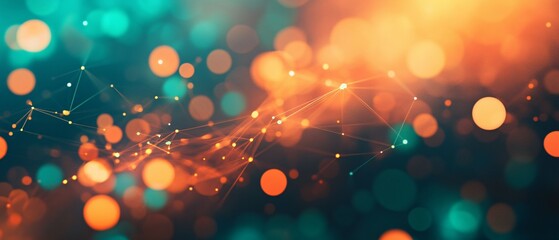 Wall Mural - abstract network orange teal bokeh lights