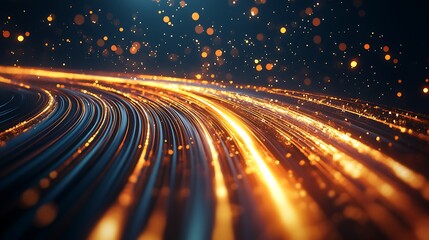 Wall Mural - A dynamic flow of glowing lines and particles creating a vibrant, energetic visual effect.