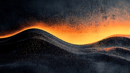 Wall Mural - a black and orange light spot on a simple grainy noise background, creating a rough abstract retro v
