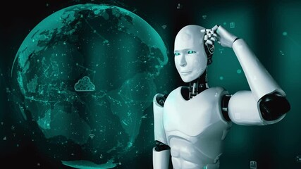 Wall Mural - ai robot huminoid uses cloud computing technology to store data on online server . futuristic concep