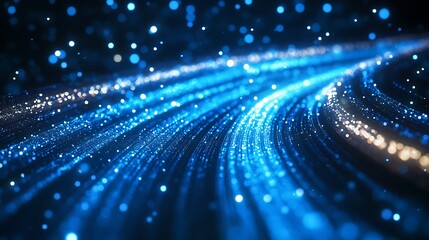 Wall Mural - A dynamic display of glowing blue particles creating a wave-like effect.