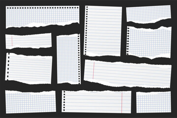 Wall Mural - ripped paper strips. realistic crumpled paper scraps with torn edges. shreds of notebook, book or ol