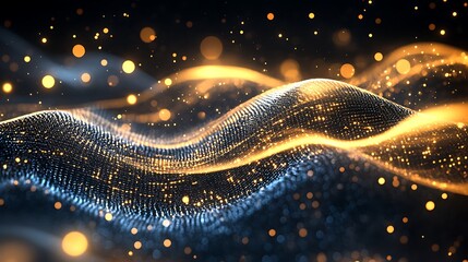 Wall Mural - Abstract waves of light and particles creating a dynamic, digital landscape.