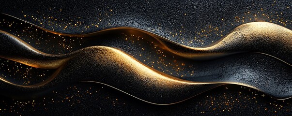 Wall Mural - a bold black-and-gold wave texture, providing a luxurious, grainy backdrop for modern or upscale des