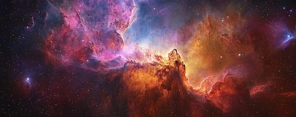 Wall Mural - a breathtaking view of colorful nebula clouds in space, with vibrant cosmic hues blending across the