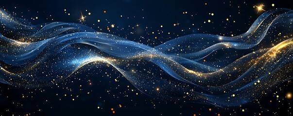 Wall Mural - a captivating abstract background with sparkling gold stars and particles against a navy blue backdr