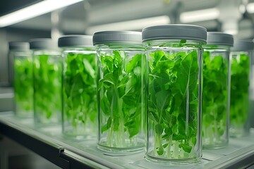 Futuristic Lab Showcasing Glowing Bioengineered Plants for Scientific Research