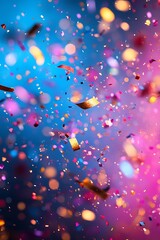 Wall Mural - a colorful confetti burst, symbolizing celebration and joy, with a blurred background full of festiv