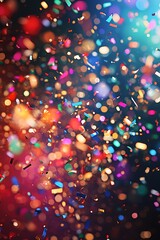 Wall Mural - a colorful confetti burst, symbolizing celebration and joy, with a blurred background full of festiv