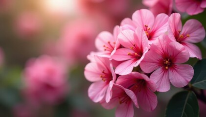 Poster - Dense cluster of pink flowers, full frame, bokeh effect, background, vibrant