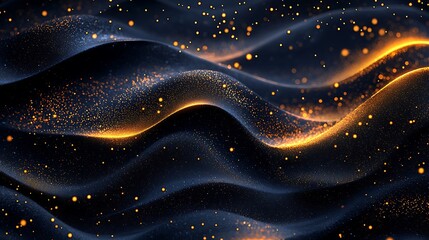 Wall Mural - a dark, moody abstract background with navy blue and gold particles, creating a shimmering christmas