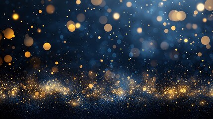 Wall Mural - a dark, moody abstract background with navy blue and gold particles, creating a shimmering christmas