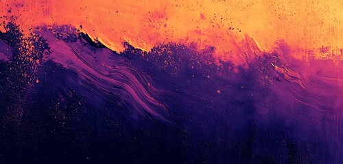 Wall Mural - a dark noisy grainy background in purple and orange, featuring an abstract glowing shape perfect for