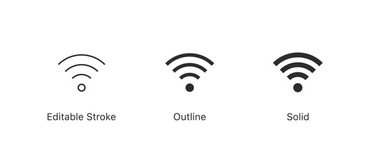 Fototapete - Wireless and wifi icon set in flat style, signal icon symbol internet connection sign in filled, line, outline icon for ui apps and website. Editable stroke