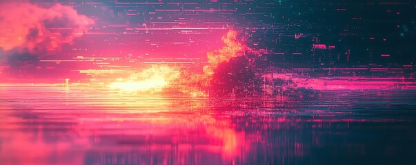 Wall Mural - a digital glitchy noise effect with a 4k gradient and vintage lo-fi , bringing a unique retro aesthe