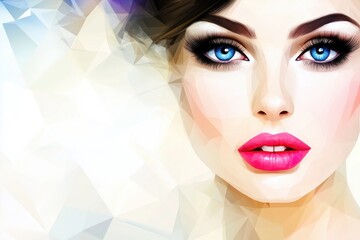 Wall Mural - A stunning portrait of a woman with striking blue eyes and bold pink lips.