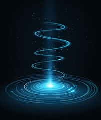 Wall Mural - swirling blue neon light effect forming a vortex with glowing particles