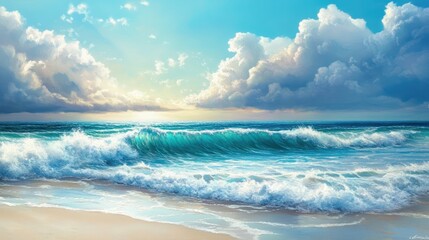 Wall Mural - Serene ocean waves under a calm sky