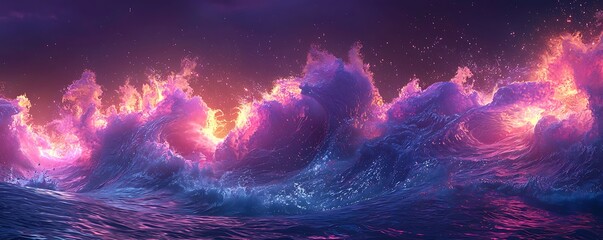Wall Mural - a futuristic pink, purple, and blue glowing wave, accelerating through space in a high-speed digital