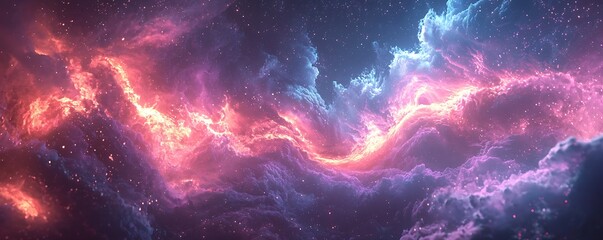 Wall Mural - a futuristic pink, purple, and blue glowing wave, accelerating through space in a high-speed digital