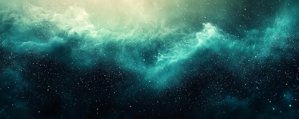 Wall Mural - A glowing gradient of green, black, and blue with a grainy noise texture, creating a visually striking yet serene banner or backdrop