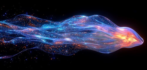 Wall Mural - a glowing neon holographic wave, fluidly bending in an iridescent motion across the screen, with col