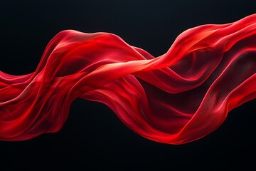 Wall Mural - a graceful red silk fabric floats and ripples in the air, frozen in time against a black backdrop, c