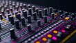 © artzone - Close-Up of a Professional Audio Mixer with Pink and Purple Accents