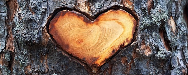 Aufkleber - Tree trunk with a heart-shaped carving exposing its growth rings