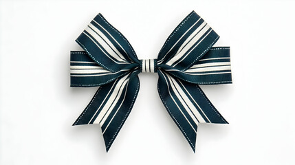 Wall Mural - Striped navy blue bow, tied on white background, for gift wrapping or decoration