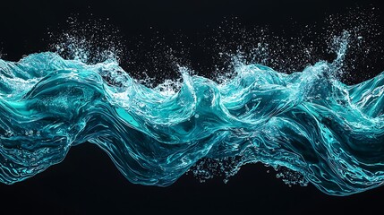 Wall Mural - a mesmerizing turquoise sea, with natural waves cascading over an isolated black background, a peace