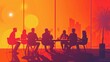 © parinja - Business Meeting at Sunset in Modern Office with City Silhouette