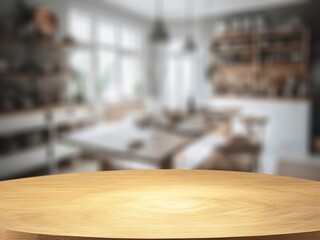 Canvas Print - Empty wooden table top with the kitchen interior