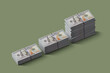 © Yaroslav Danylchenko/Stocksy - Three stacks of hundred-dollar bills arranged in ascending order