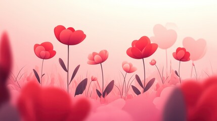 Wall Mural - Red Flowers Blooming in a Gentle Breeze