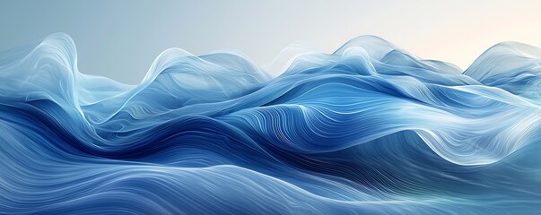 Wall Mural - a serene blue gradient that gently merges into a dynamic fluid wave design, creating a sense of calm