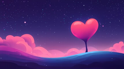 Wall Mural - Heart Shaped Tree Under a Starry Night Sky