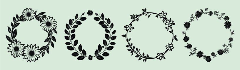 Wall Mural - elegant floral wreath designs isolated illustration, vector set