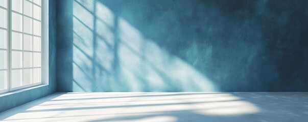 Poster - Geometric shadows created by sunlight in a serene blue room