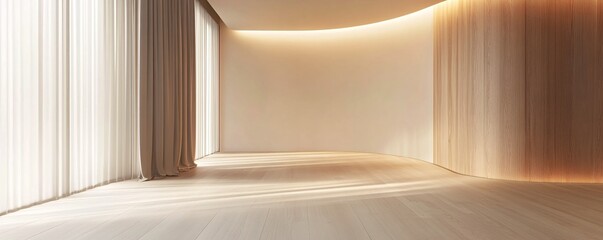 Aufkleber - Clean and bright interior with natural light highlighting a wooden floor