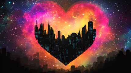 Wall Mural - Cosmic Cityscape Heart Shaped Nebula Love