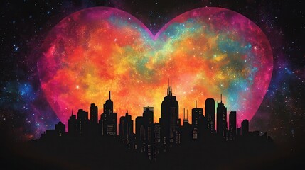 Wall Mural - City Skyline Beneath a Heart Shaped Nebula