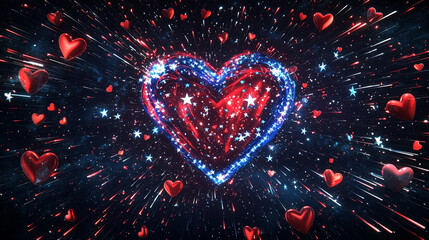 Wall Mural - burst of red white on blue independence day background a dynamic heart shape