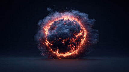 Poster - glowing celestial body with fiery aura surrounded by smoke, creating dramatic visual effect. intense colors and dynamic movement evoke sense of energy and power