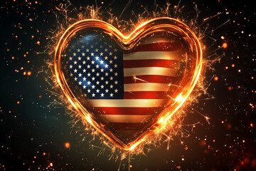 Wall Mural - patriotic day glowing heart with stars american flag in heart